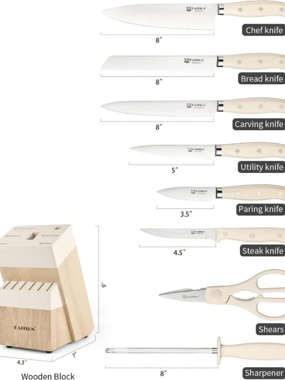14-Piece Self-Sharpening Kitchen Knife Set with Wooden Block, High Carbon Steel